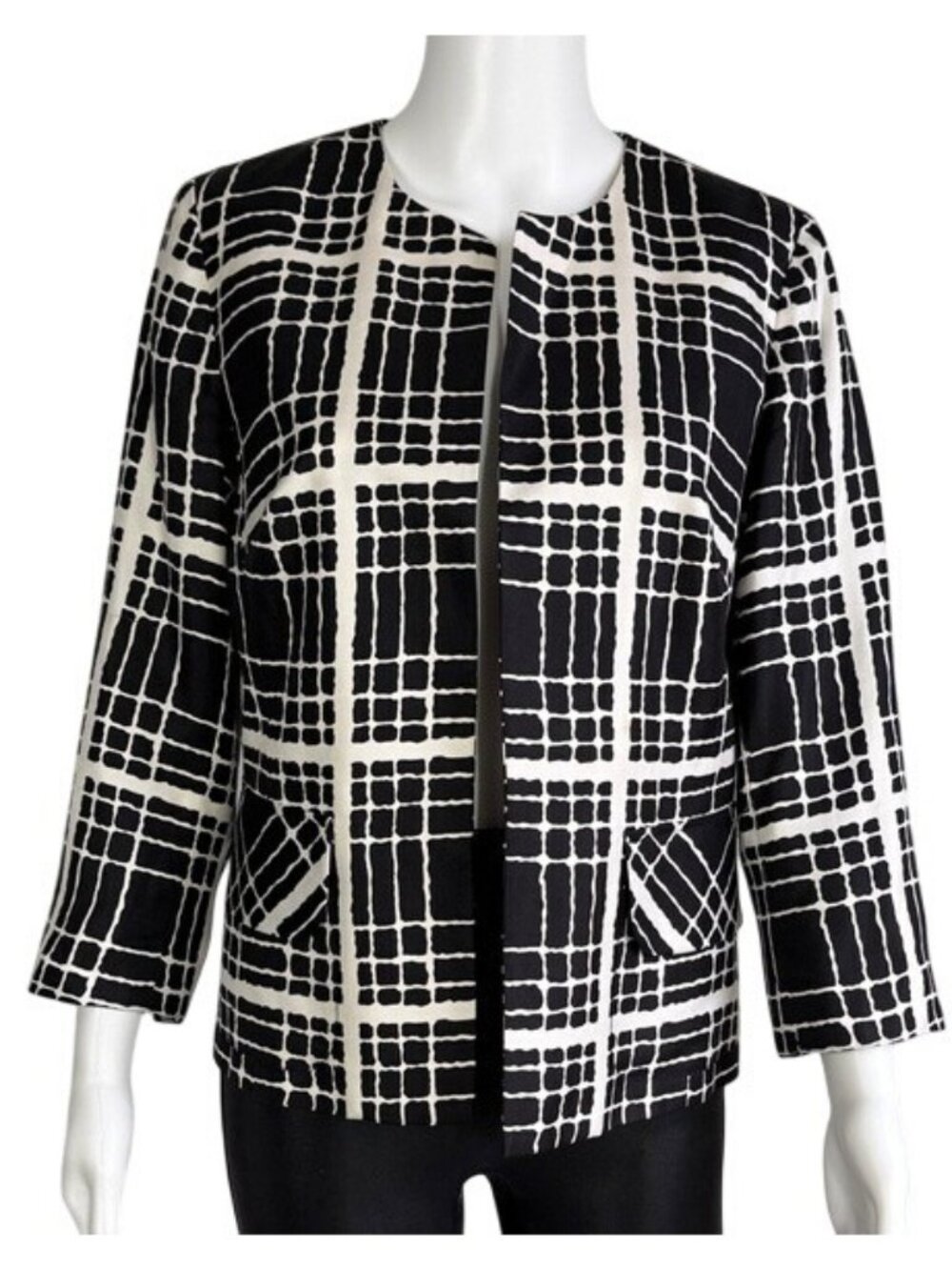 Pendleton Black and White Silk Open Blazer Jacket Size 6